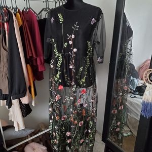 Sheer flower embroidery  dress